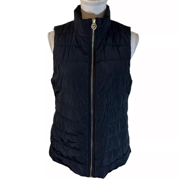 Michael Kors Black Vest Medium Logo Zipper Puffer Pockets Neutral Outdoor Jacket - Picture 1 of 7